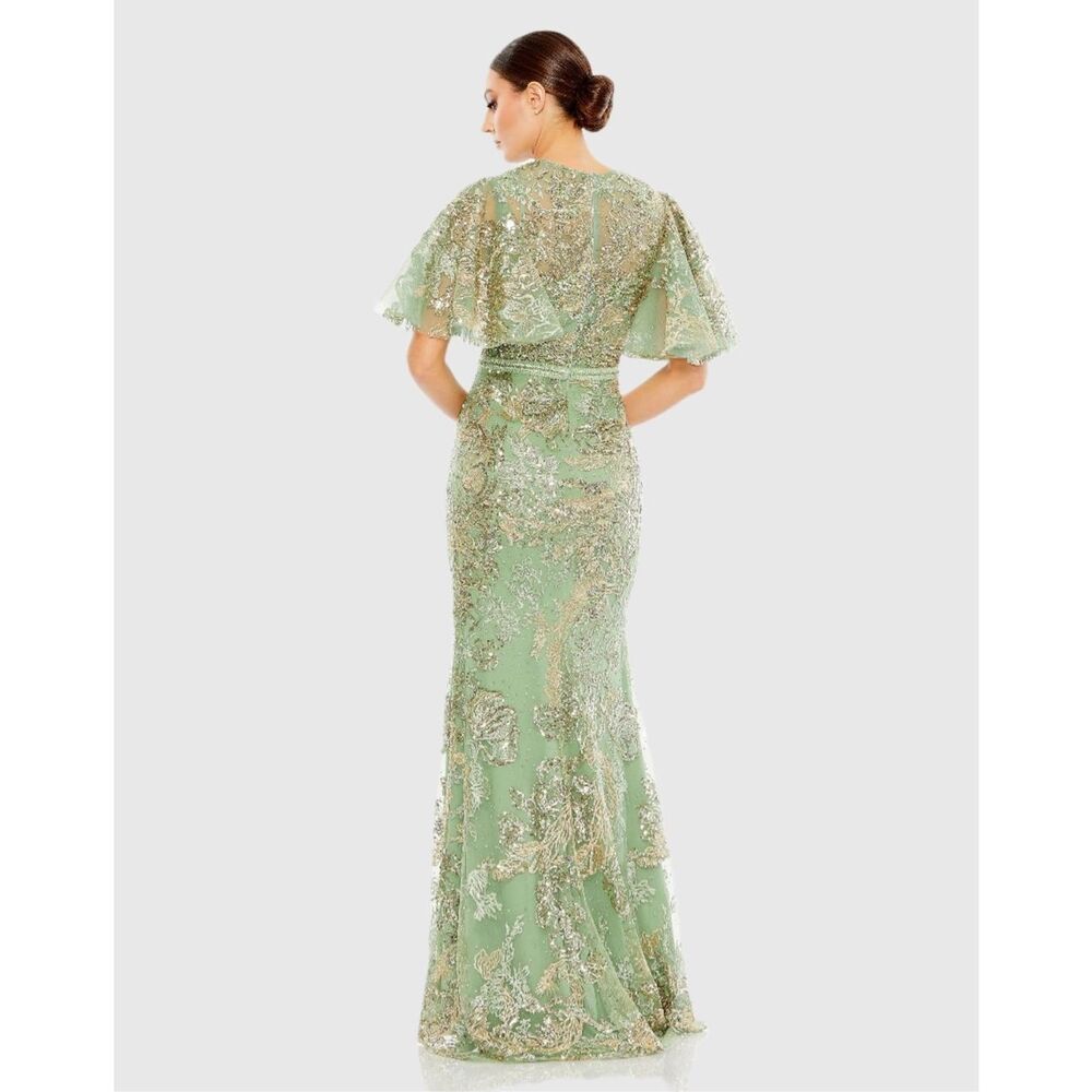 NWT Mac Duggal Women's Embellished Flutter Sleeve High Neck Gown Size US14 $898 - Picture 2 of 10